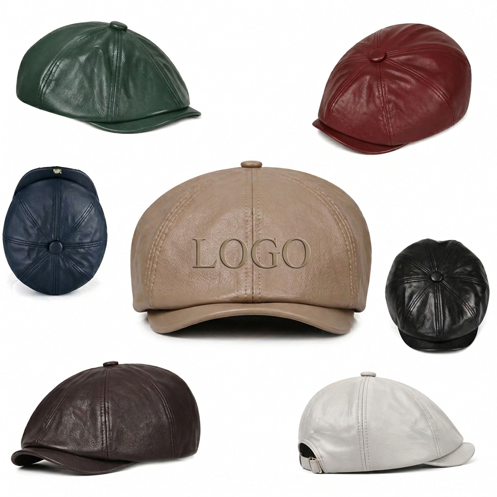 Textured Synthetic Leather Newsboy Cap - Classic Ivy Style Flat Hat