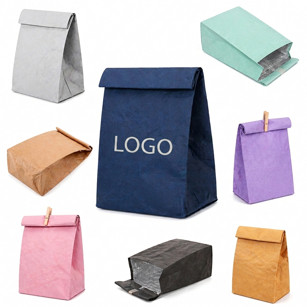 Insulated Washable Kraft Paper Lunch Bag with Thermal Lining