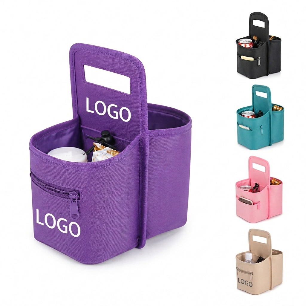 Portable Dual Beverage Caddy with Integrated Storage Pocket