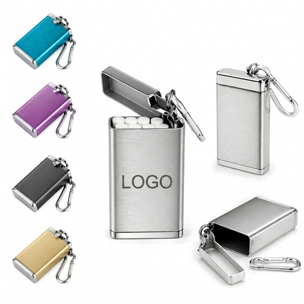 Metal Portable Pocket Container with Carabiner Attachment