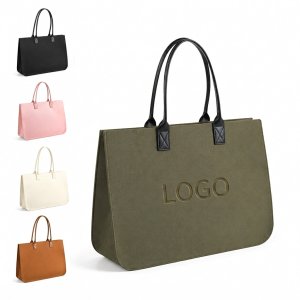 Large Felt Reusable Shopping Tote with Reinforced Shoulder Straps