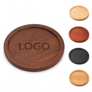 Solid Circular Wood Beverage Coaster with Recessed Protection Surface