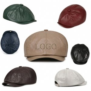 Textured Synthetic Leather Newsboy Cap - Classic Ivy Style Flat Hat