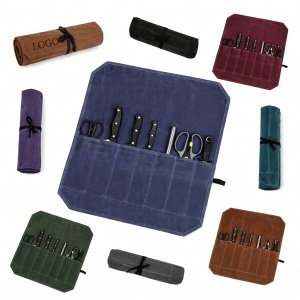 Professional Waxed Canvas Culinary Tool Roll with 7 Compartments