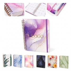 Full Color Marble Hardcover Spiral Planner with Elastic Strap